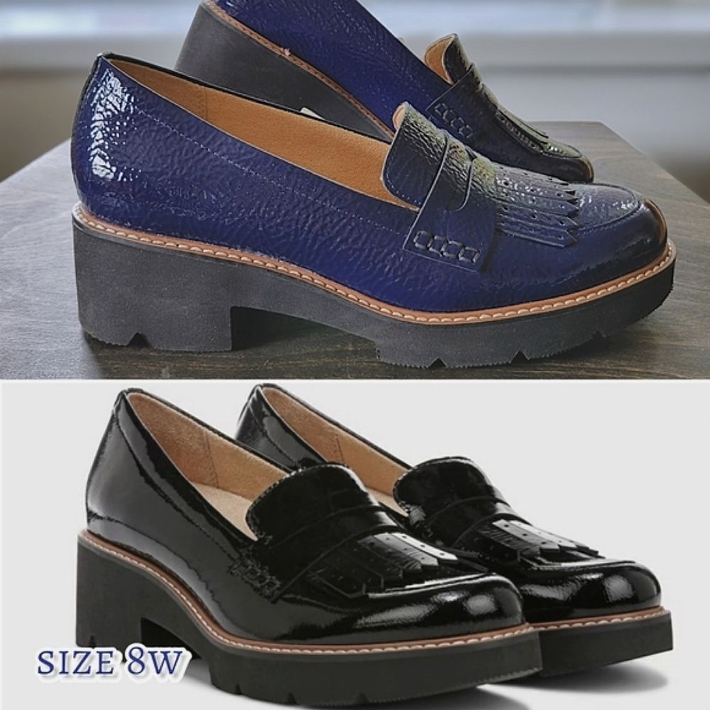 Naturalizer Darcy Fringe Leather Loafer in Haven Blue size 8W